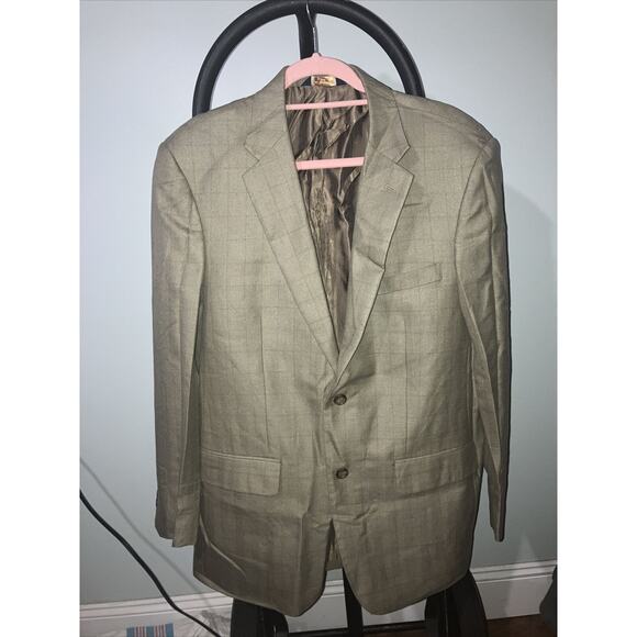 Joseph & Feiss Gold Sport Coat Blazer Jacket, Beige‎ Plaid 42R Silk Wool Blend - Picture 1 of 15